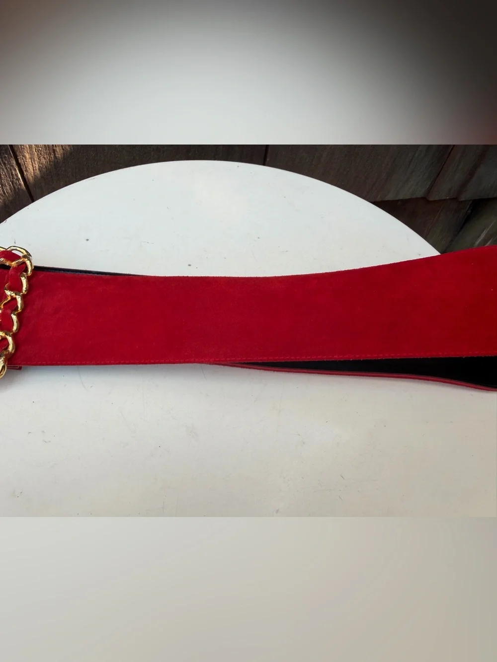 Vintage red suede belt gold braid buckle Sz M The Limited fit 27/31”